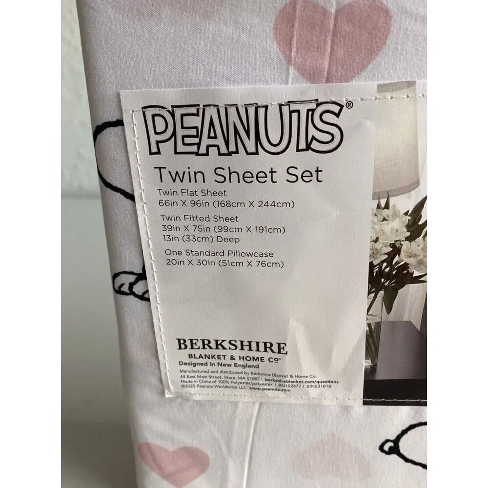 3 Pc Peanuts Snoopy Pink‎ Hearts Valentines Day TWIN Size Sheet Set Soft NEW